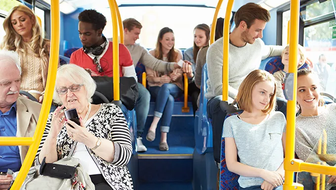 Passengers sat down on the bus