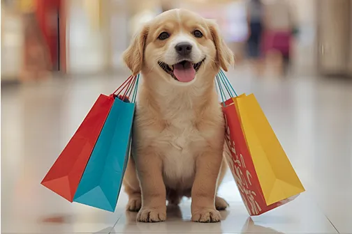 Image of a small puppy in a shopping centre